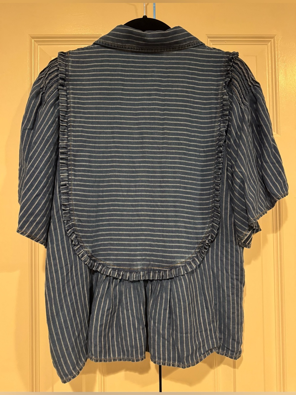 Blue Striped Ruffled Button-Front Blouse - Picture 3 of 6